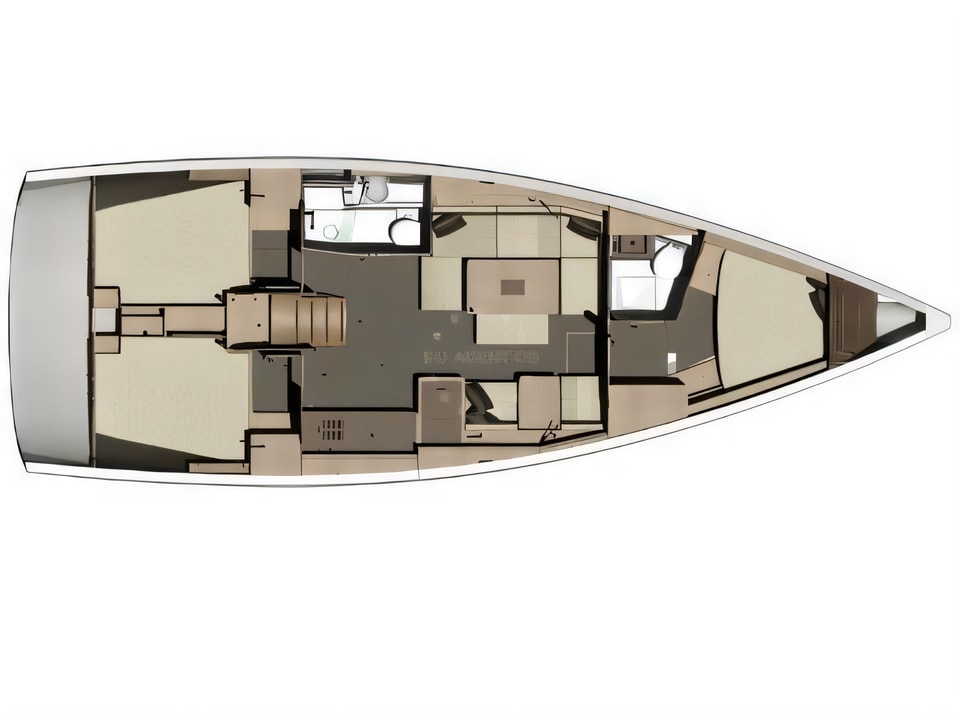 Layout of Dufour 412 sail boat with 3 cabins Croatia yacht charter