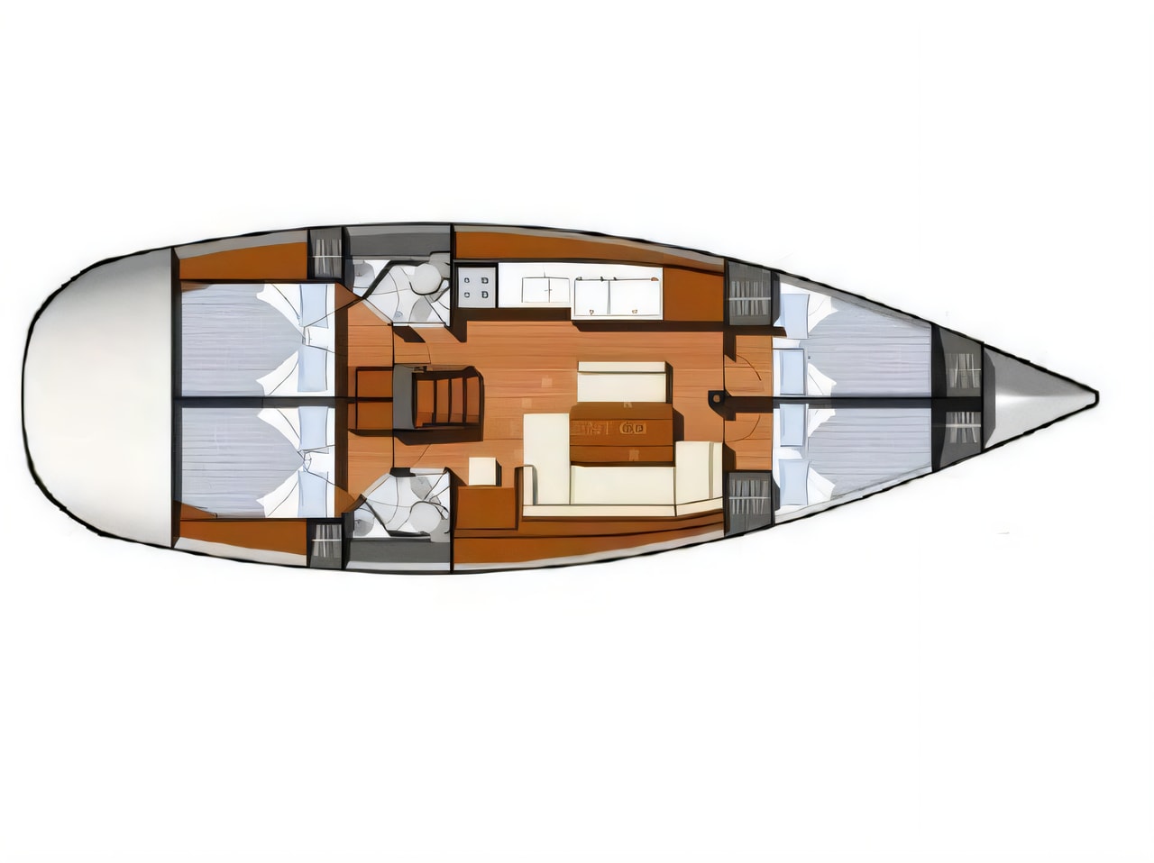 Interior of Sun Odyssey 44i sail boat with 4 cabins Croatia yacht charter