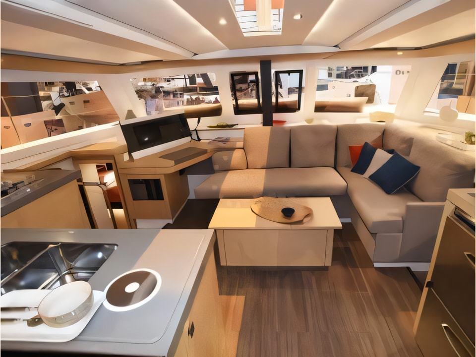 Interior of Lucia 40 catamaran with 3 cabins Croatia yacht charter