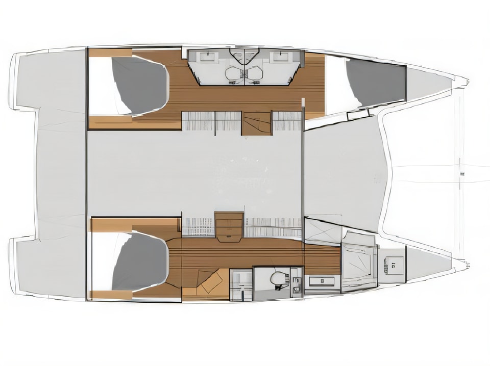 Layout of Lucia 40 catamaran with 3 cabins Croatia yacht charter