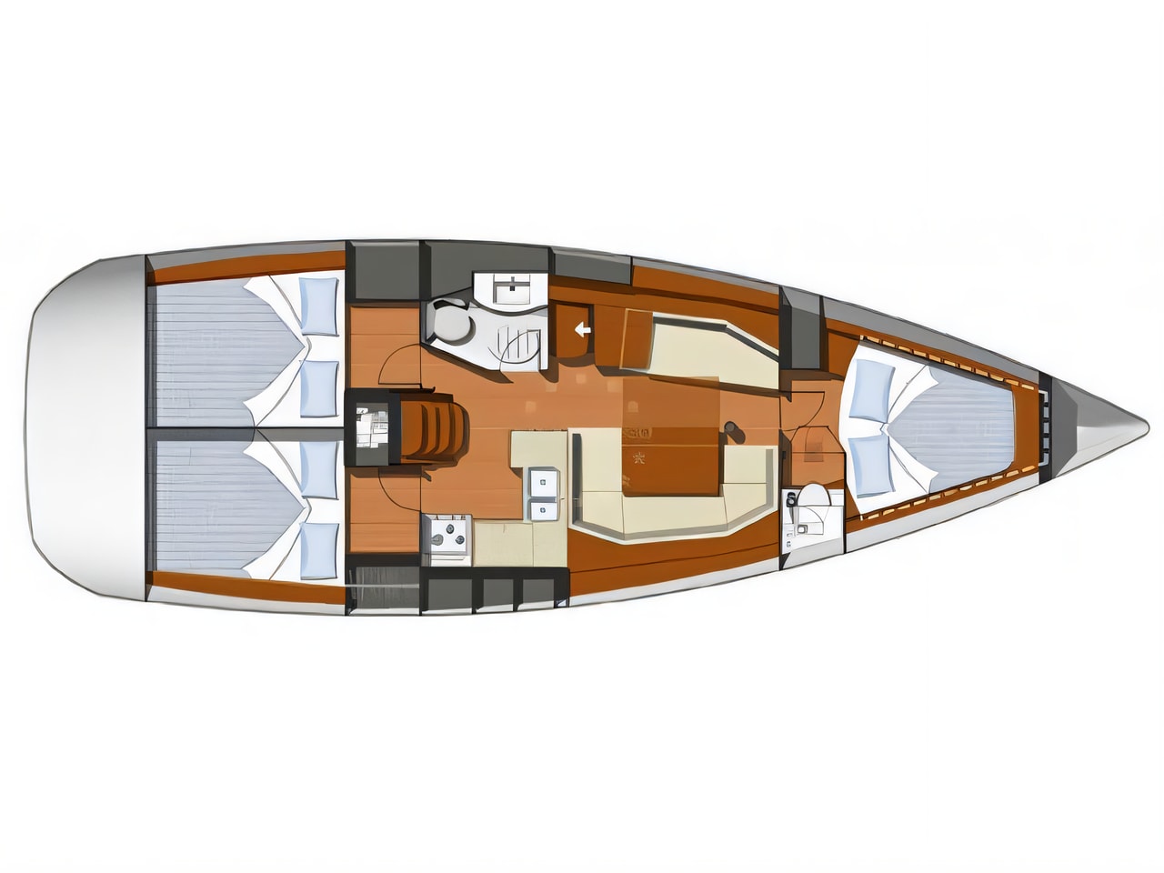 Interior of Sun Odyssey 39i sail boat with 3 cabins Croatia yacht charter