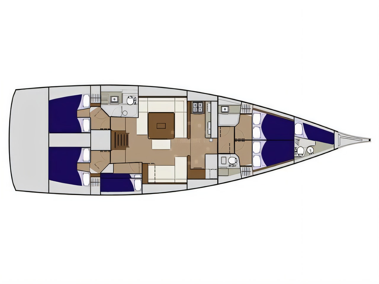 Interior of Dufour 560 sail boat with 6 cabins Croatia yacht charter
