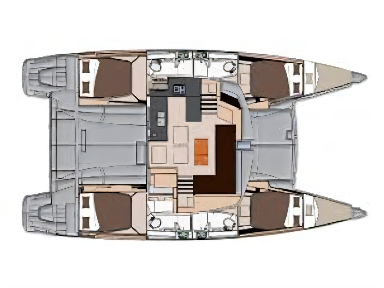 Interior of Helia 44 catamaran with 6 cabins Croatia yacht charter