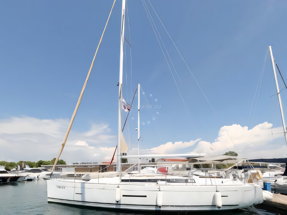 Exterior overview of Dufour 450 GL sail boat for charter from Zadar Marina Borik in the Zadar sailing area Croatia
