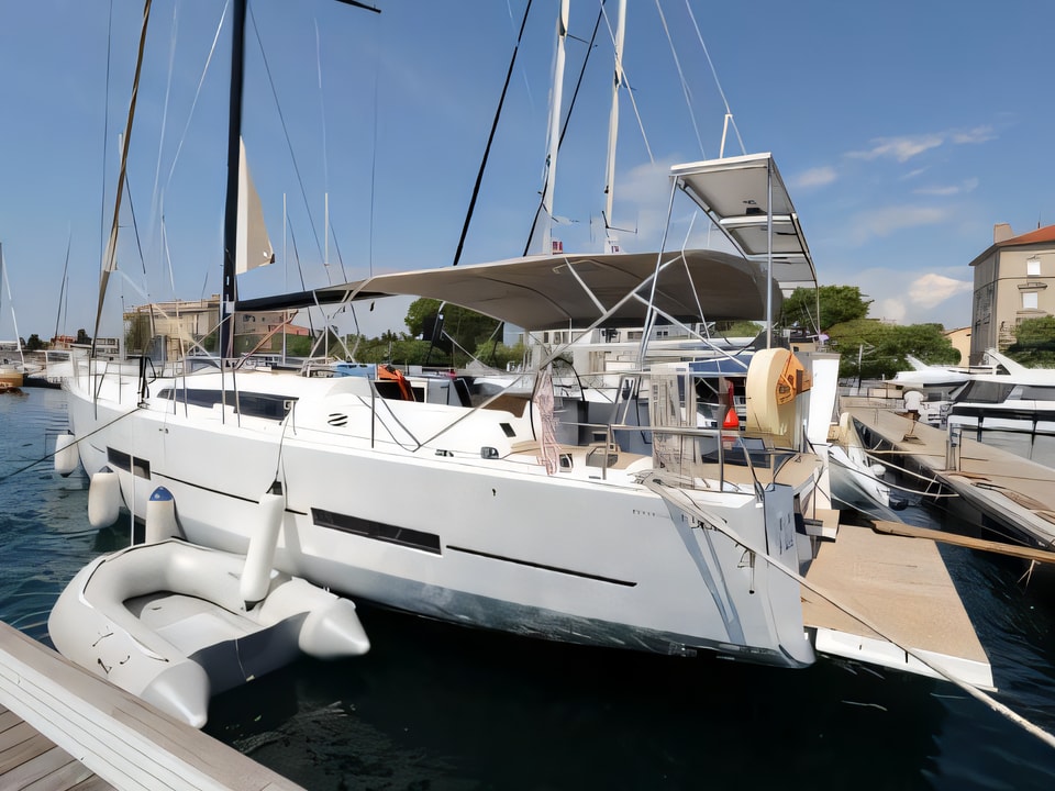 Exterior overview of Dufour 560 sail boat for charter from Zadar Marina Borik in the Zadar sailing area Croatia