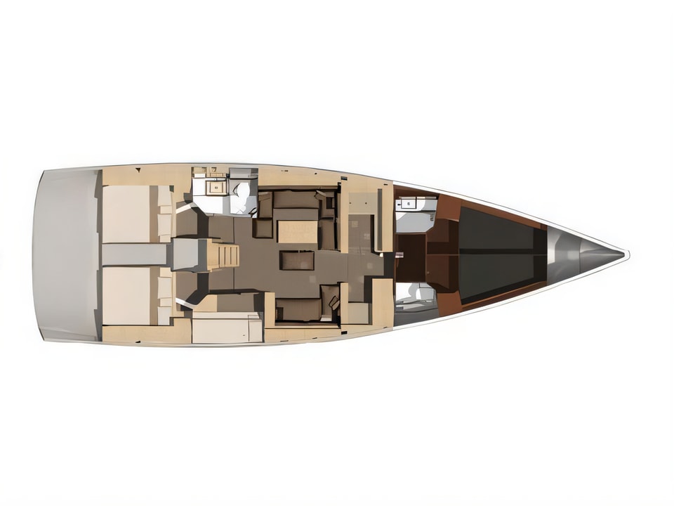 Layout of Dufour 560 sail boat with 6 cabins Croatia yacht charter
