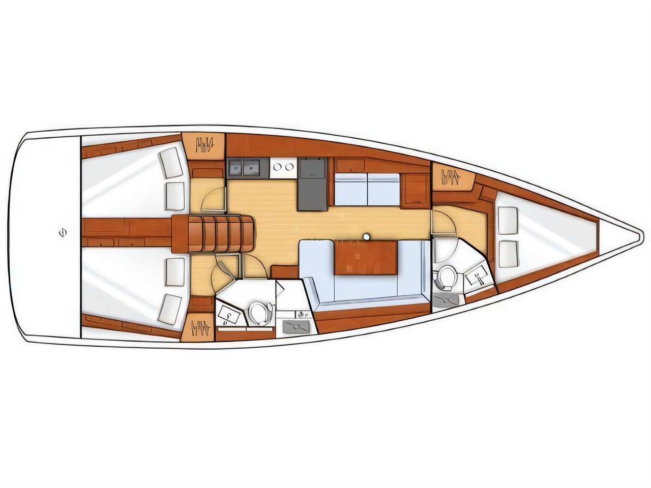 Interior of Oceanis 38.1 sail boat with 3 cabins Croatia yacht charter