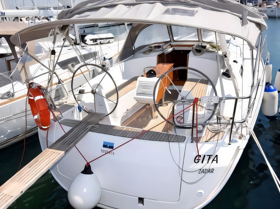 Exterior overview of Bavaria 37 Cruiser sail boat for charter from Sukosan Marina Dalmacija in the Kornati sailing area Croatia