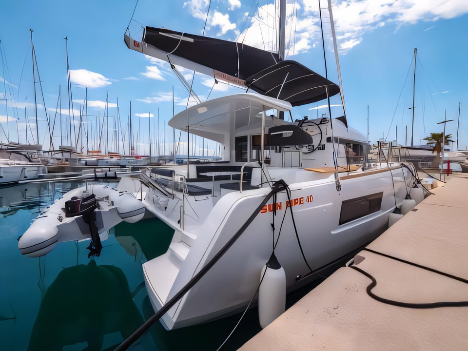 Exterior overview of Lagoon 40 catamaran for charter from Split ACI Marina in the Split sailing area Croatia