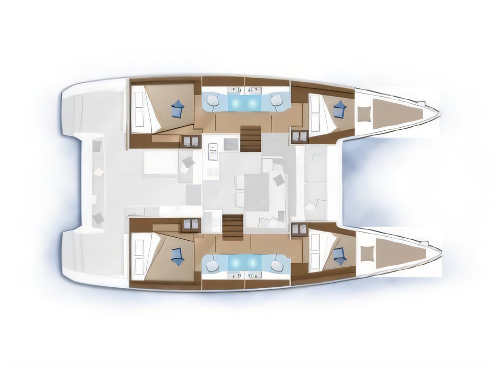 Layout of Lagoon 40 catamaran with 4 cabins Croatia yacht charter