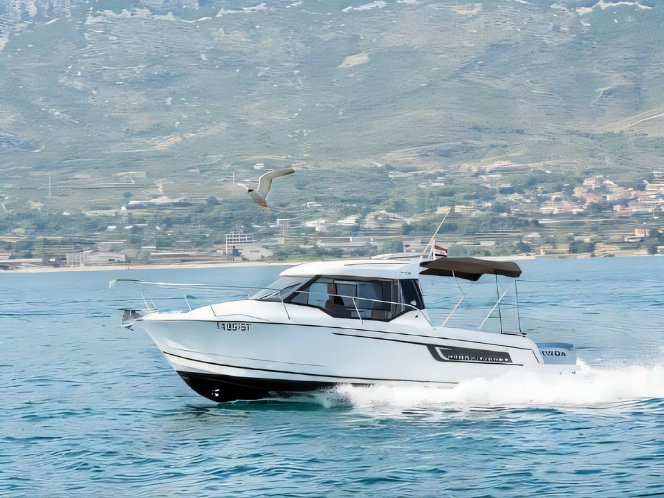 Exterior overview of Merry Fisher 795 motor boat for charter from Split ACI Marina in the Split sailing area Croatia