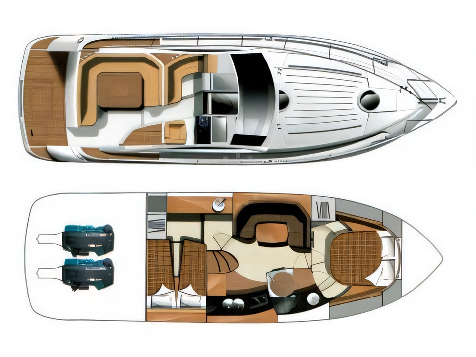 Layout of Mirakul 30 HT motor boat with 2 cabins Croatia yacht charter