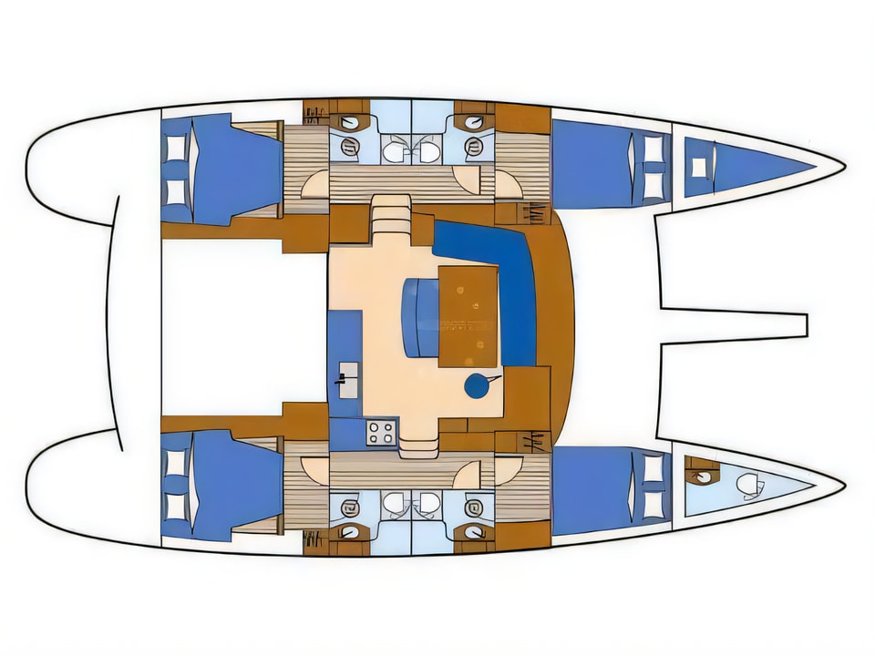 Layout of Lagoon 440 catamaran with 5 cabins Croatia yacht charter