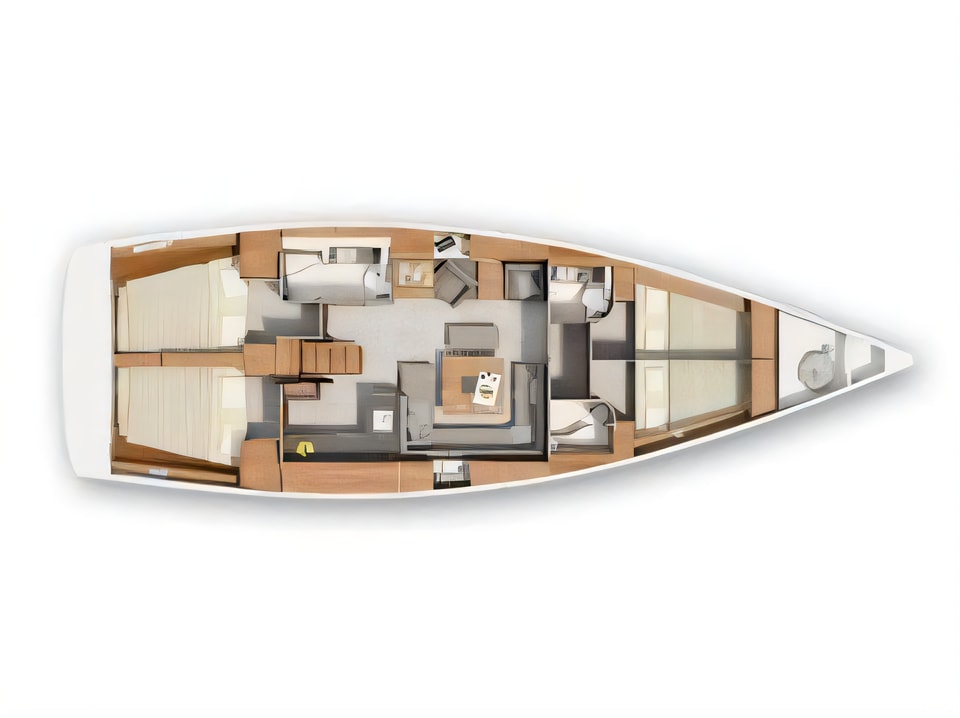 Layout of Hanse 455 sail boat with 4 cabins Croatia yacht charter