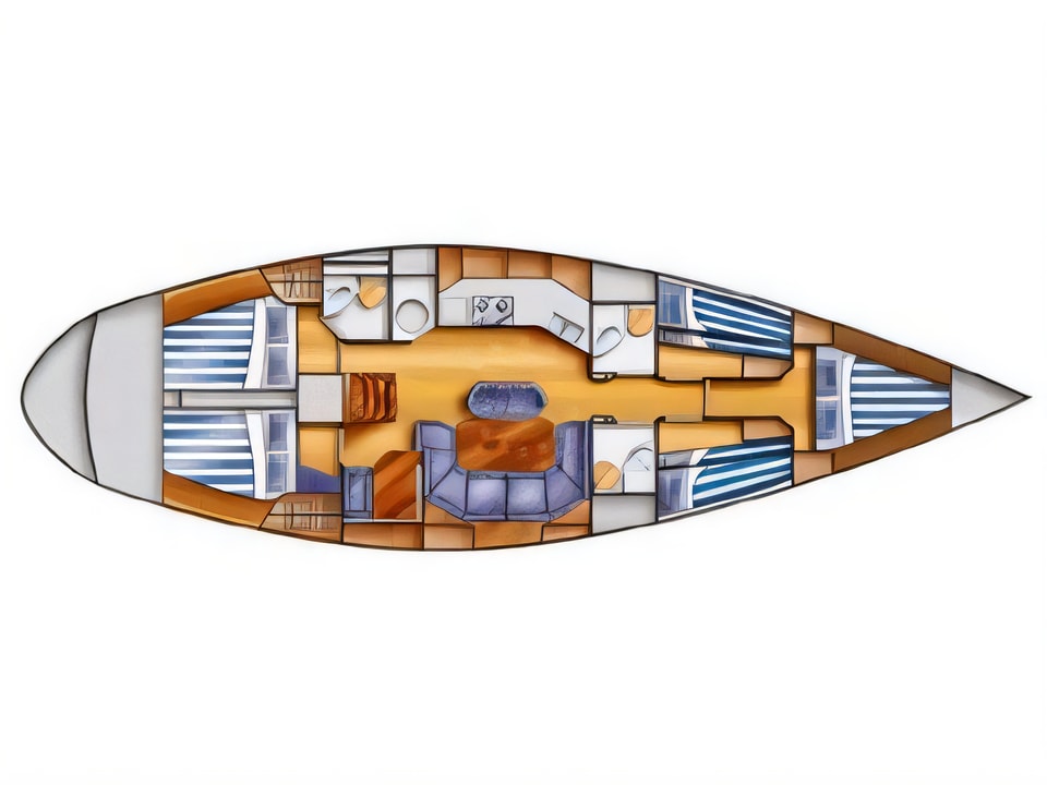 Layout of Dufour 50 sail boat with 5 cabins Croatia yacht charter
