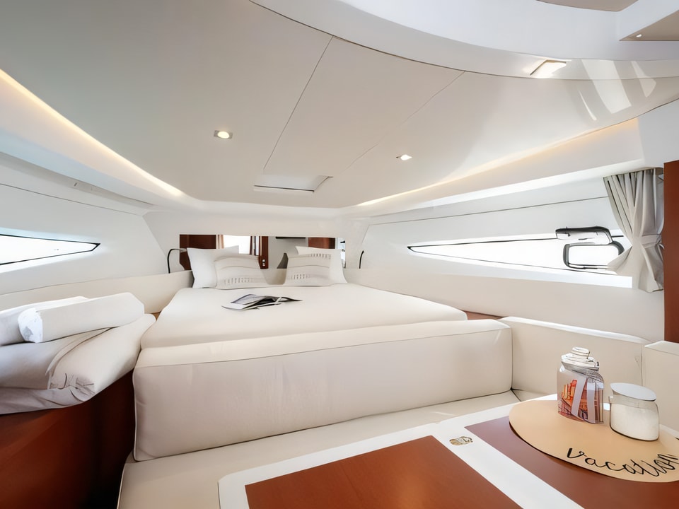 Interior of Jeanneau Leader 36 motor boat with 2 cabins Croatia yacht charter