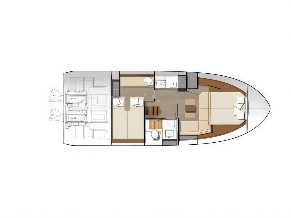 Layout of Jeanneau Leader 36 motor boat with 2 cabins Croatia yacht charter