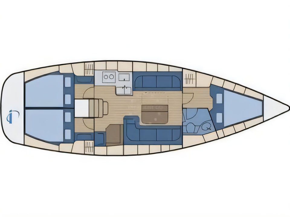 Layout of Bavaria 38 Cruiser sail boat with 3 cabins Croatia yacht charter