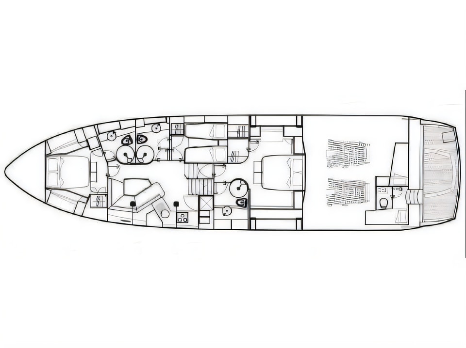 Layout of Sunseeker Predator 72 motoryacht with 3 cabins Croatia yacht charter