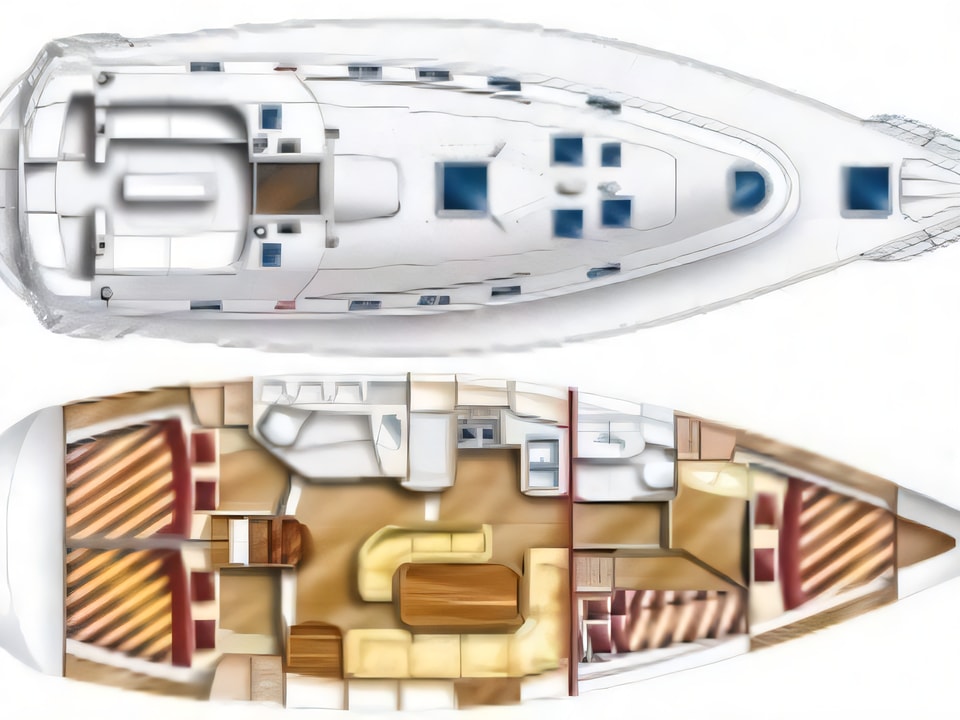 Layout of GibSea 43-4 sail boat with 4 cabins Croatia yacht charter