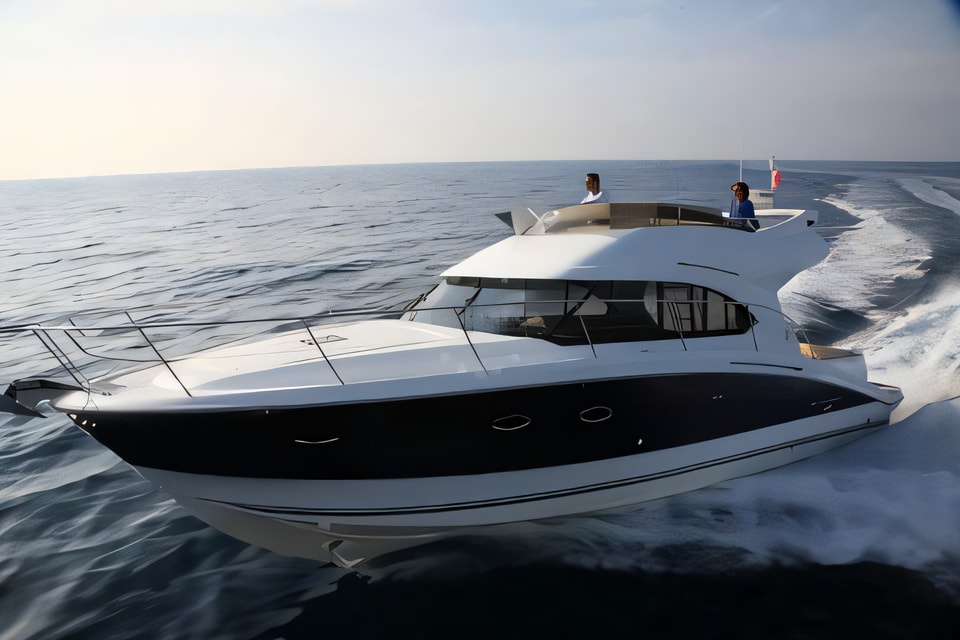 Exterior overview of Antares 42 motoryacht for charter from Split Marina Mornar in the Split sailing area Croatia