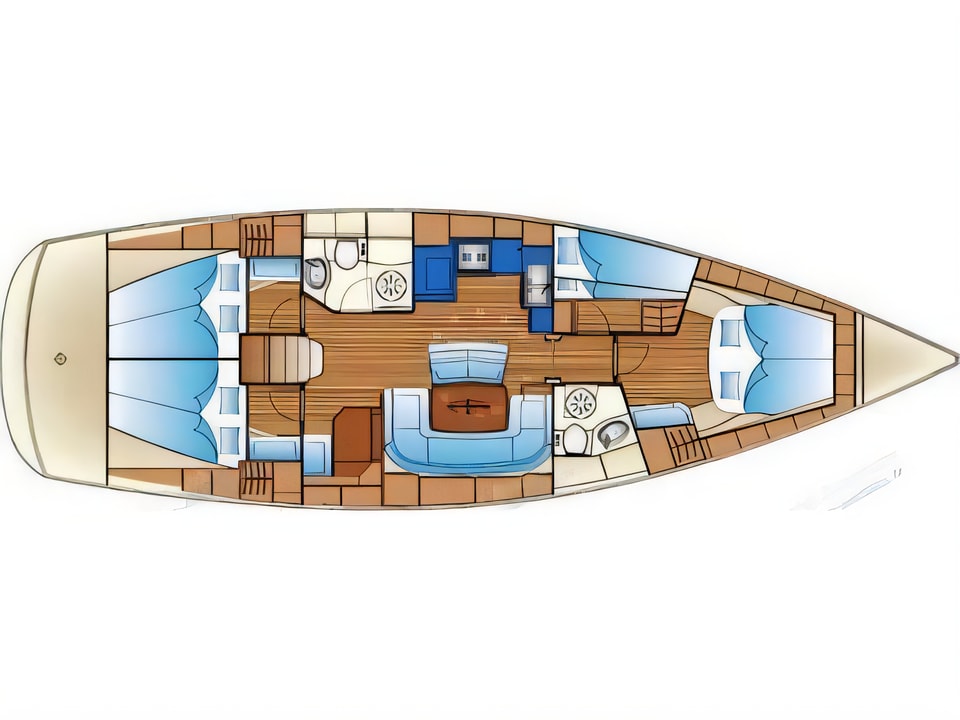 Layout of Bavaria 46 Cruiser sail boat with 4 cabins Croatia yacht charter