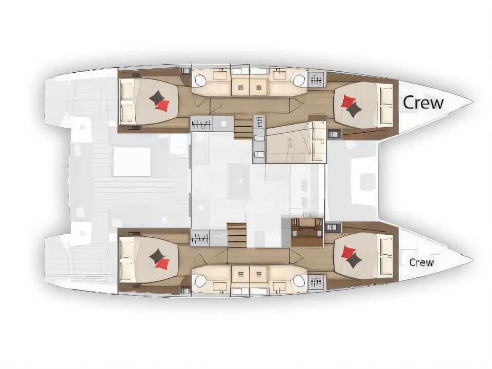 Layout of Lagoon 50 catamaran with 7 cabins Croatia yacht charter