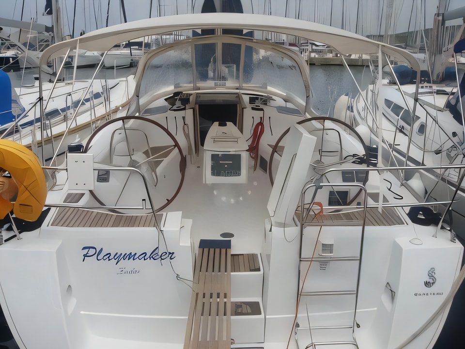 Exterior overview of Oceanis 43 sail boat for charter from Sukosan Marina Dalmacija in the Kornati sailing area Croatia