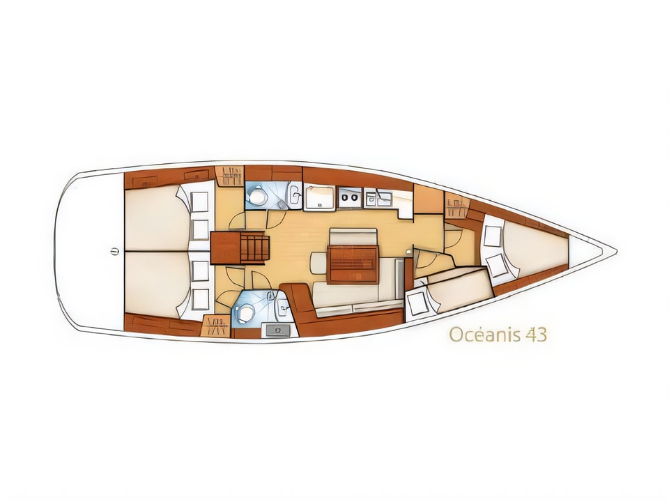 Layout of Oceanis 43 sail boat with 4 cabins Croatia yacht charter