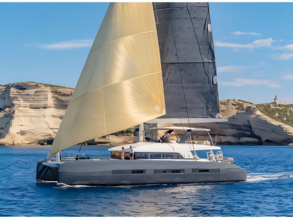 Exterior overview of Lagoon Seventy 7 catamaran for charter from Kastela Gomilica Marina in the Sibenik sailing area Croatia