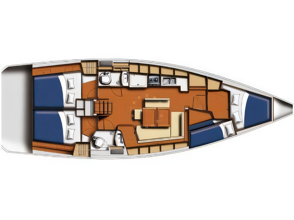 Layout of Oceanis 43 sail boat with 4 cabins Croatia yacht charter
