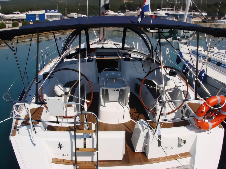 Exterior overview of Sun Odyssey 45 sail boat for charter from Sukosan Marina Dalmacija in the Zadar sailing area Croatia