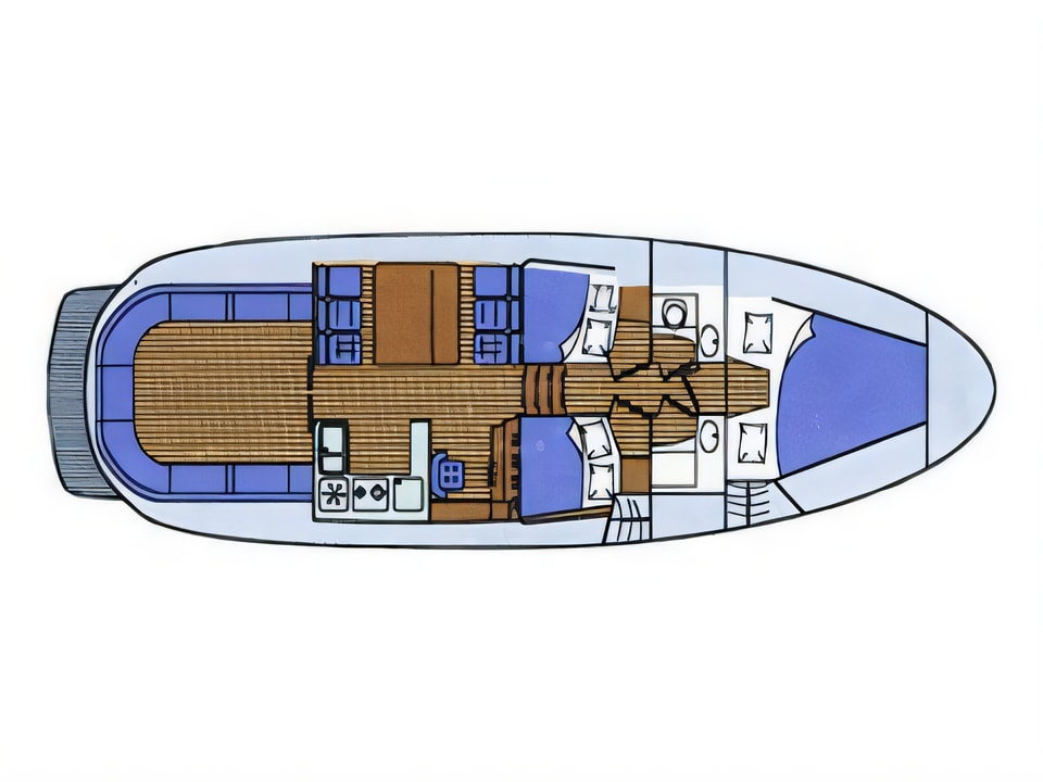Layout of Adria 1002 motor boat with 3 cabins Croatia yacht charter