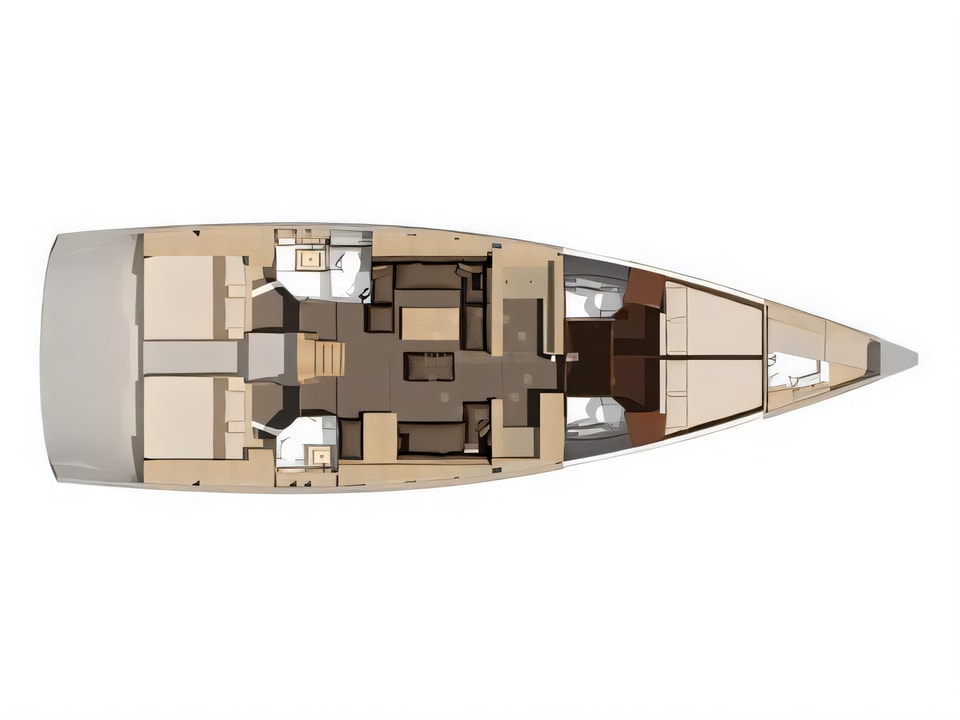 Layout of Dufour 56 Exclusive sail boat with 5 cabins Croatia yacht charter