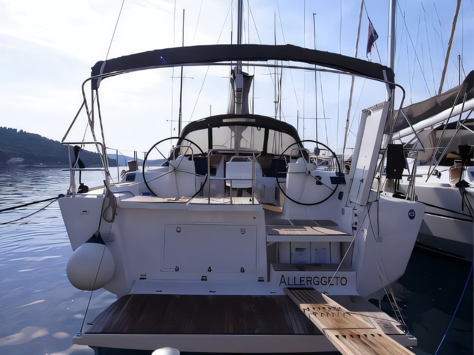 Exterior overview of Dufour 460 Grand Large sail boat for charter from Rogoznica Marina Frapa in the Sibenik sailing area Croatia
