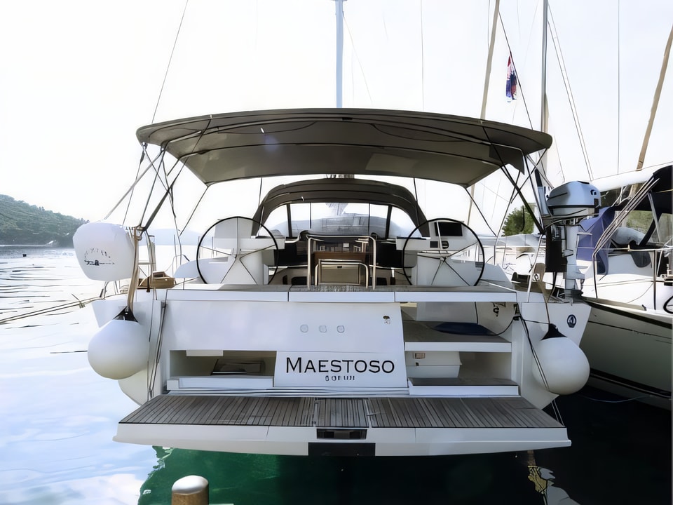 Exterior overview of Dufour 520 Grand Large sail boat for charter from Rogoznica Marina Frapa in the Sibenik sailing area Croatia
