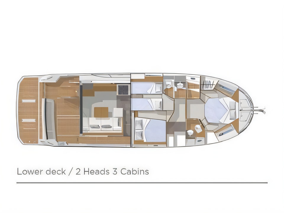 Layout of Beneteau S. Trawler 47 motoryacht with 3 cabins Croatia yacht charter