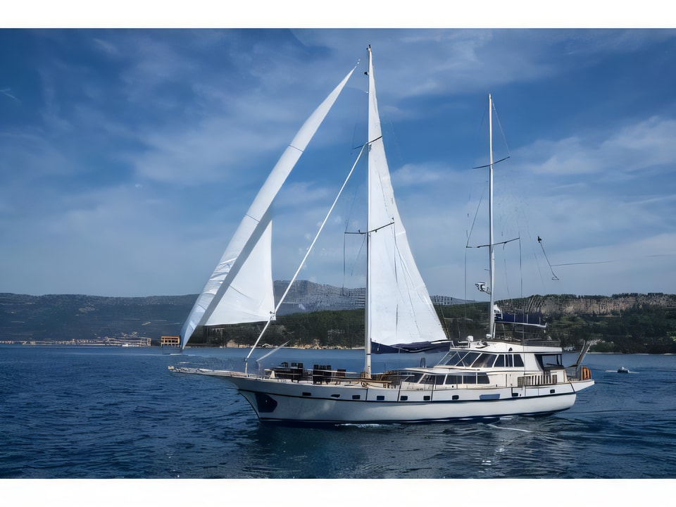 Exterior overview of Alba gulet or cruiser for charter from Split ACI Marina in the Split sailing area Croatia
