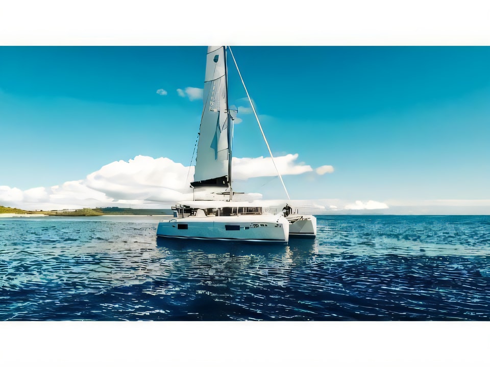 Exterior overview of Lagoon 42 equipped with generator, A / C (saloon+cabins) catamaran for charter from Split Marina Mornar in the Split sailing area Croatia