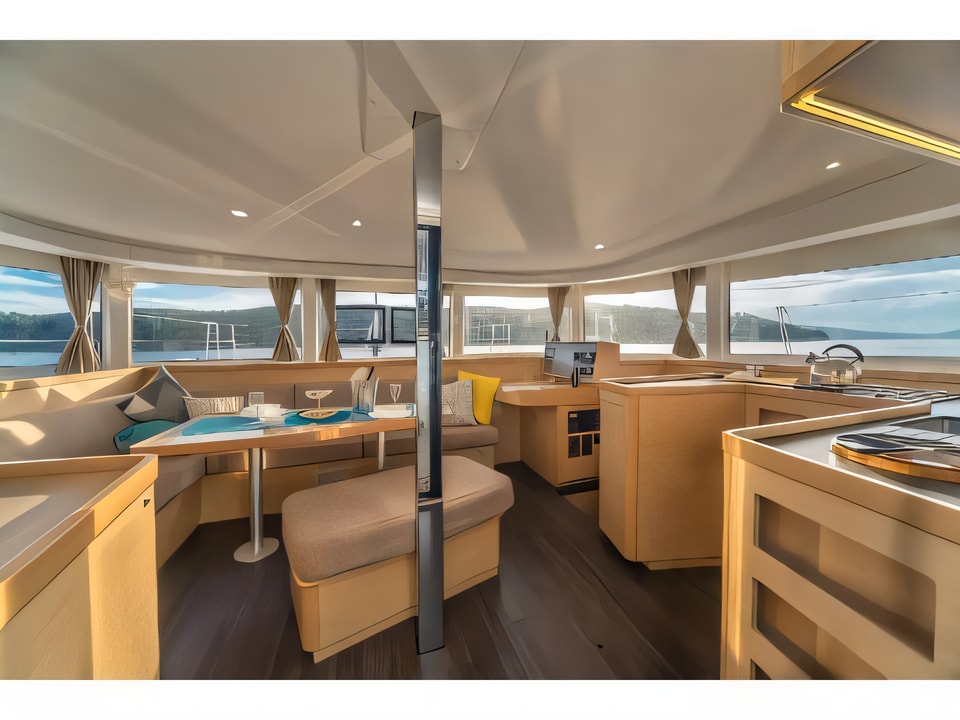 Interior of Lagoon 42 equipped with generator, A / C (saloon+cabins) catamaran with 4 cabins Croatia yacht charter