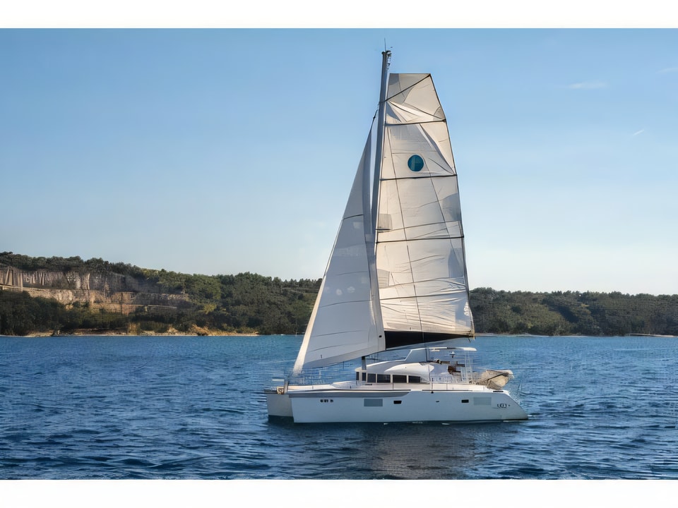 Exterior overview of Lagoon 380 catamaran for charter from Split Marina Mornar in the Split sailing area Croatia