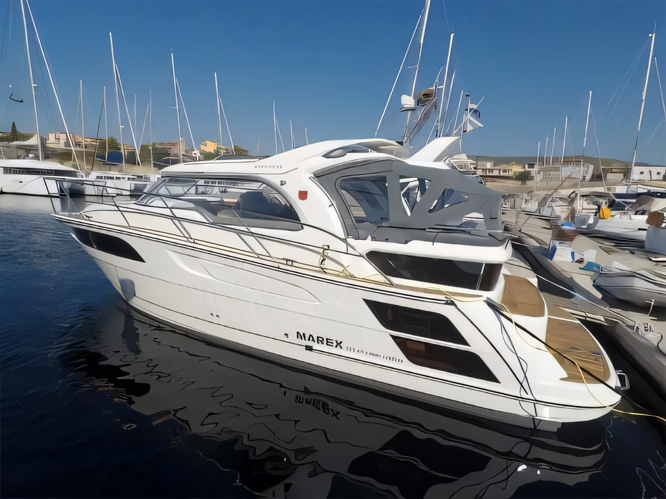 Exterior overview of Marex 320 ACC motor boat for charter from Sibenik Marina Mandalina in the Sibenik sailing area Croatia