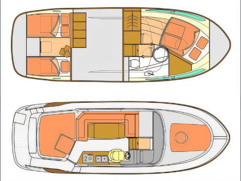 Layout of Marex 320 ACC motor boat with 2 cabins Croatia yacht charter