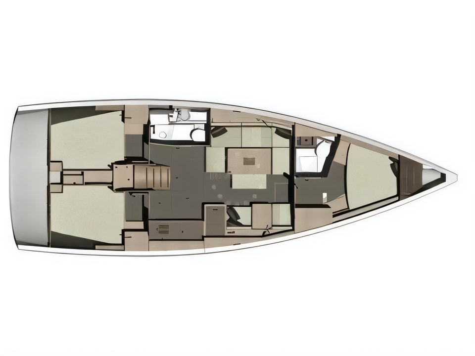 Layout of Dufour 412 Grand Large sail boat with 3 cabins Croatia yacht charter
