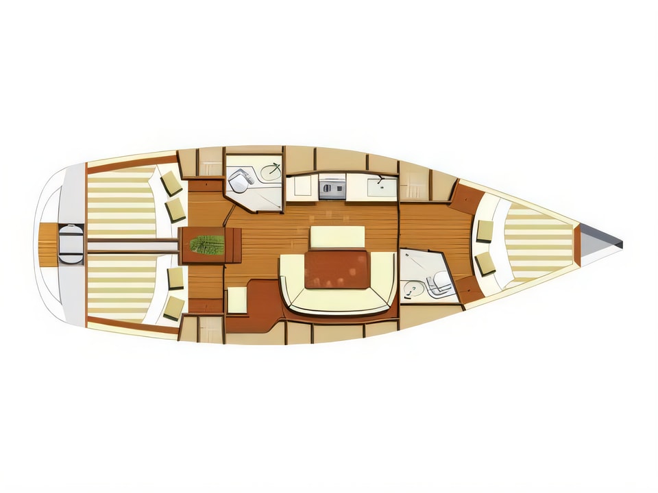 Layout of Dufour 385 Grand Large sail boat with 3 cabins Croatia yacht charter