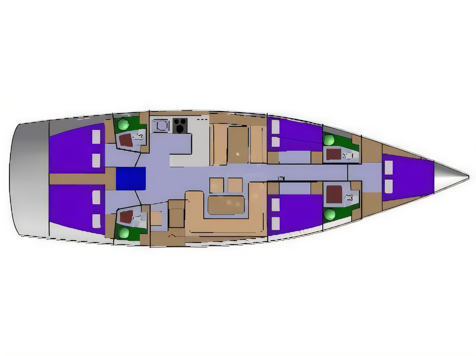 Layout of D&D Kufner 54.1 sail boat with 5 cabins Croatia yacht charter