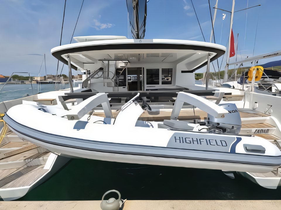 Exterior overview of Lagoon 52 catamaran for charter from Sukosan Marina Dalmacija in the Zadar sailing area Croatia