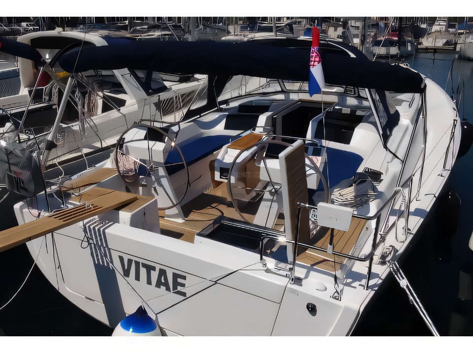 Exterior overview of Hanse 455 sail boat for charter from Marina Medulin in the Istria / Kvarner sailing area Croatia