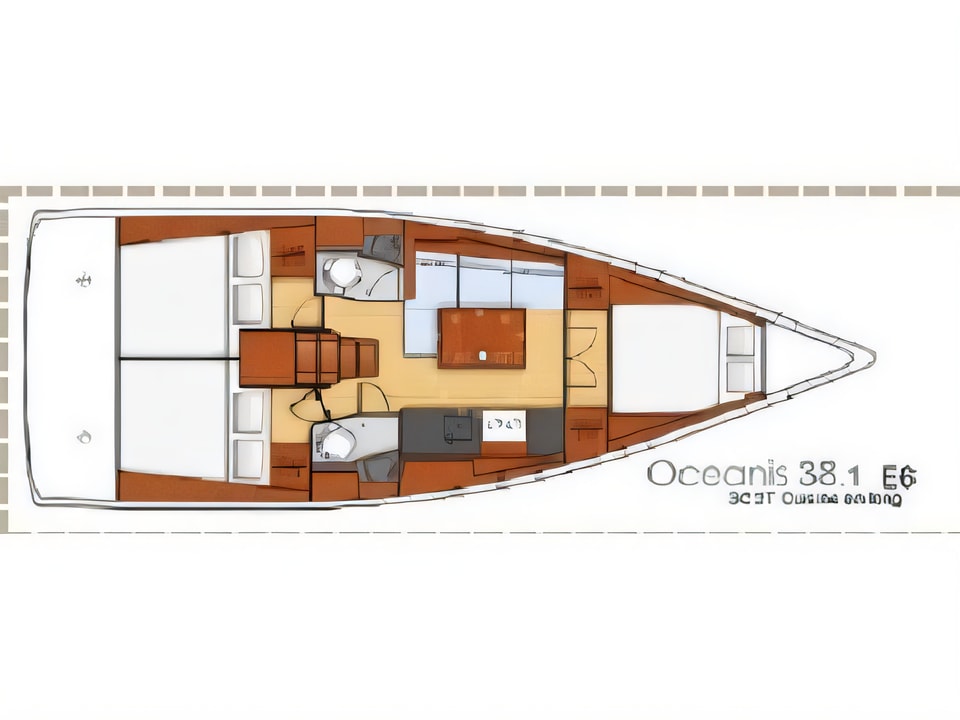 Layout of Oceanis 38.1 sail boat with 3 cabins Croatia yacht charter
