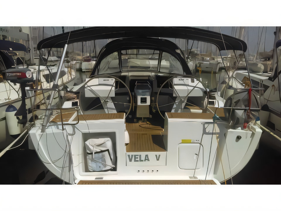 Exterior overview of Hanse 455 sail boat for charter from Kastela Gomilica Marina in the Sibenik sailing area Croatia